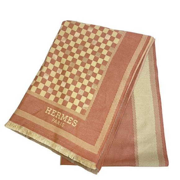 HERMES Check Block Dice Pattern Stole Scarf Pink - Picture 1 of 11